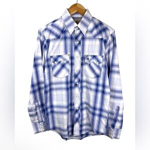 WRANGLER‎ MEN'S RETRO LONG SLEEVE SAWTOOTH SNAP POCKET WESTERN SHIRT Blue Blur S
